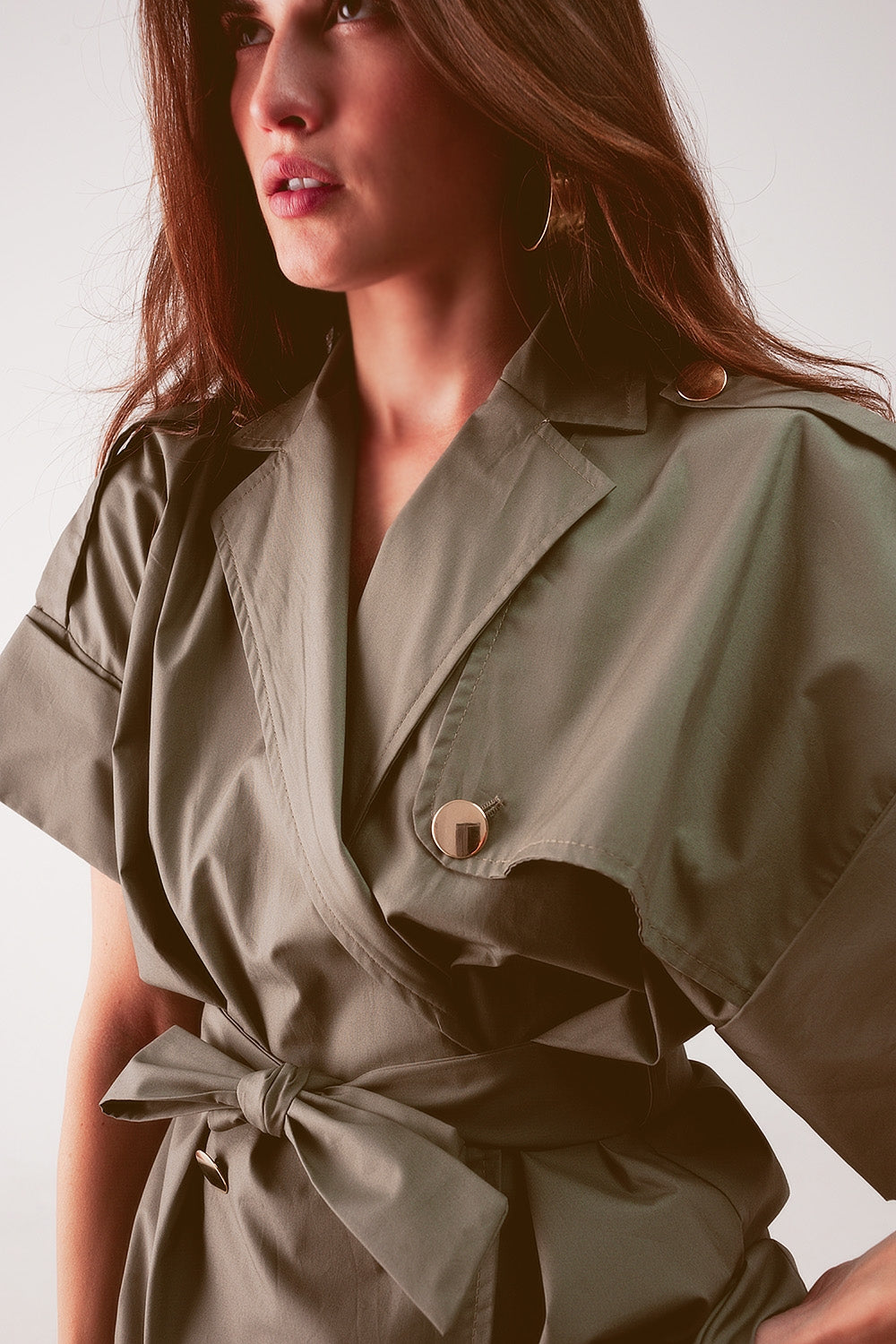 Belted jacket with drop shoulder in khaki - Jackets