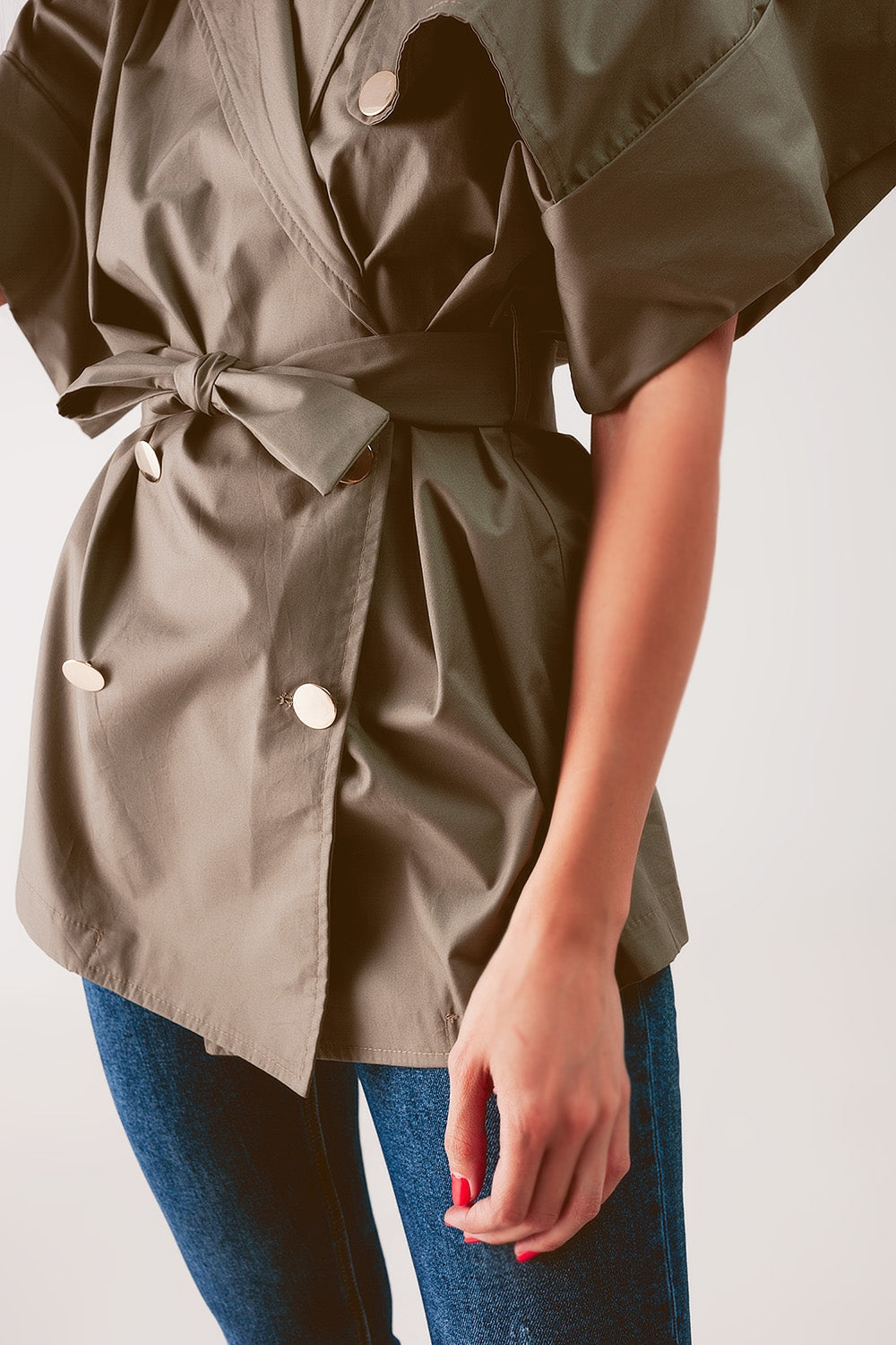 Belted jacket with drop shoulder in khaki - Jackets