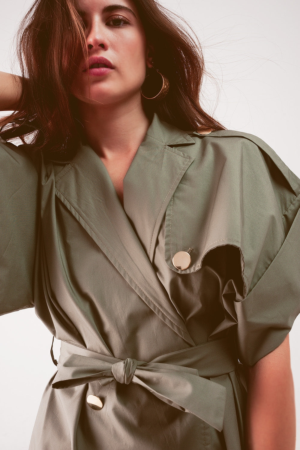 Belted jacket with drop shoulder in khaki - Jackets