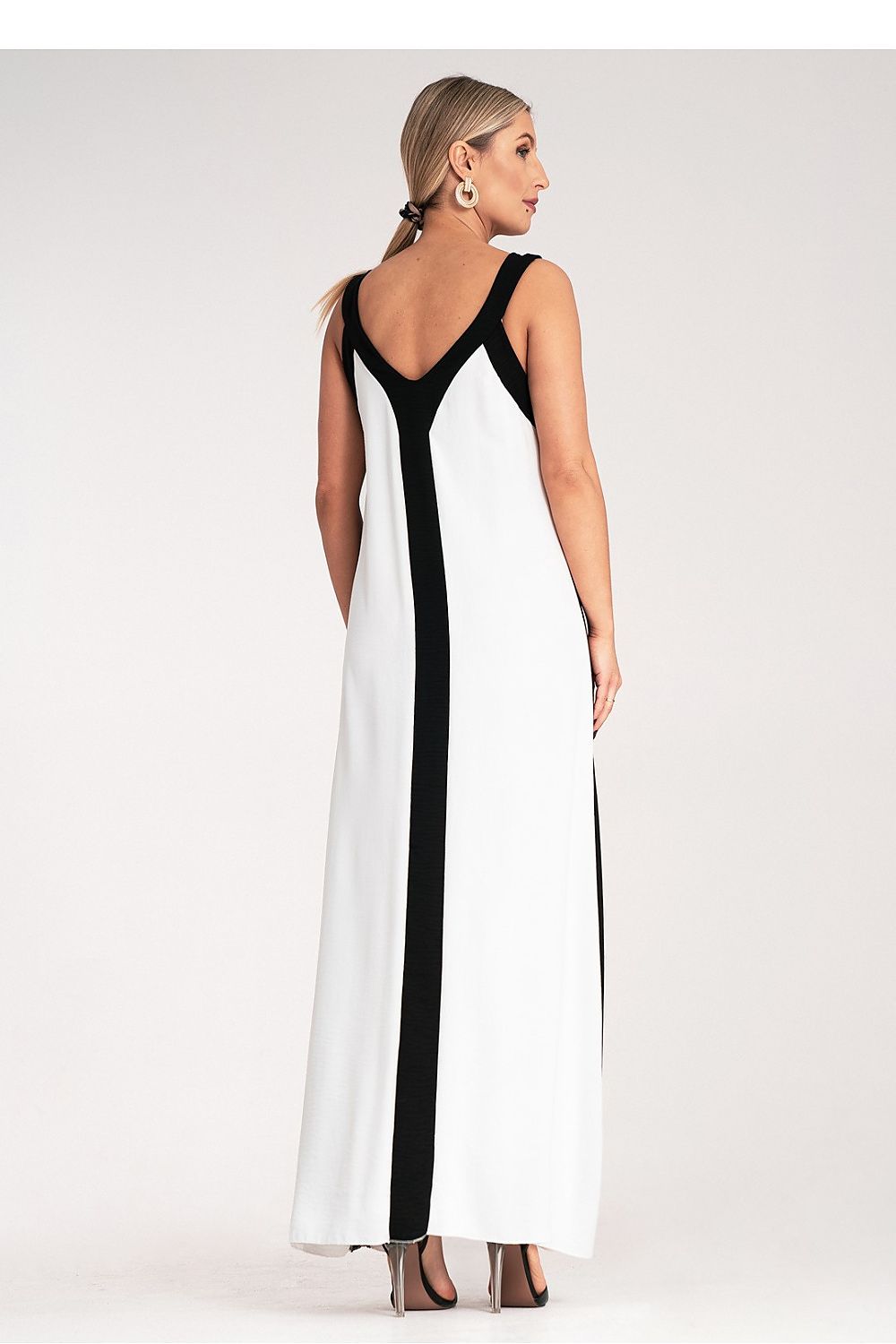 Black and White Maxi Dress with Bold Contrast - Dresses