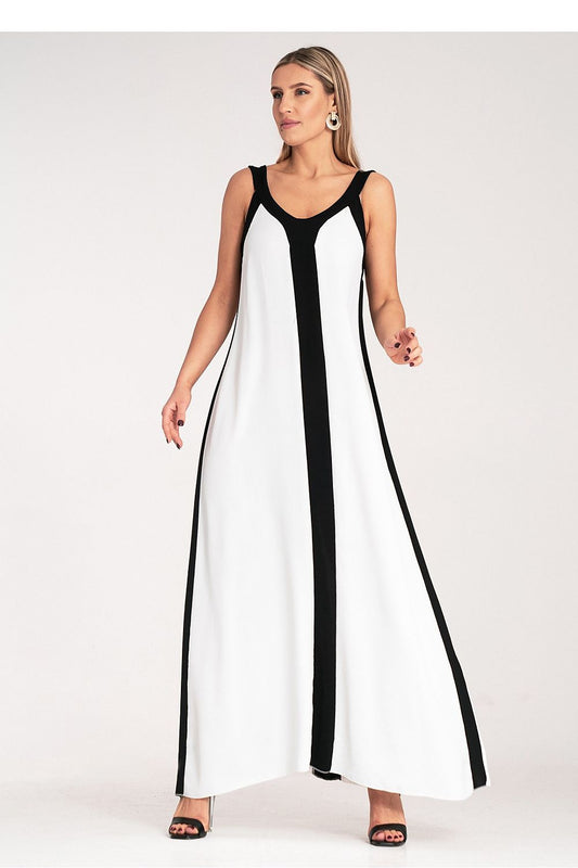 Black and White Maxi Dress with Bold Contrast white one-size-fits-all - Dresses