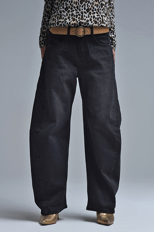 Black Barrel Jeans With Side Seam Detail - Jeans