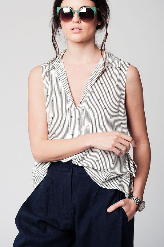 Black blouse with navy sailor design - Blouses