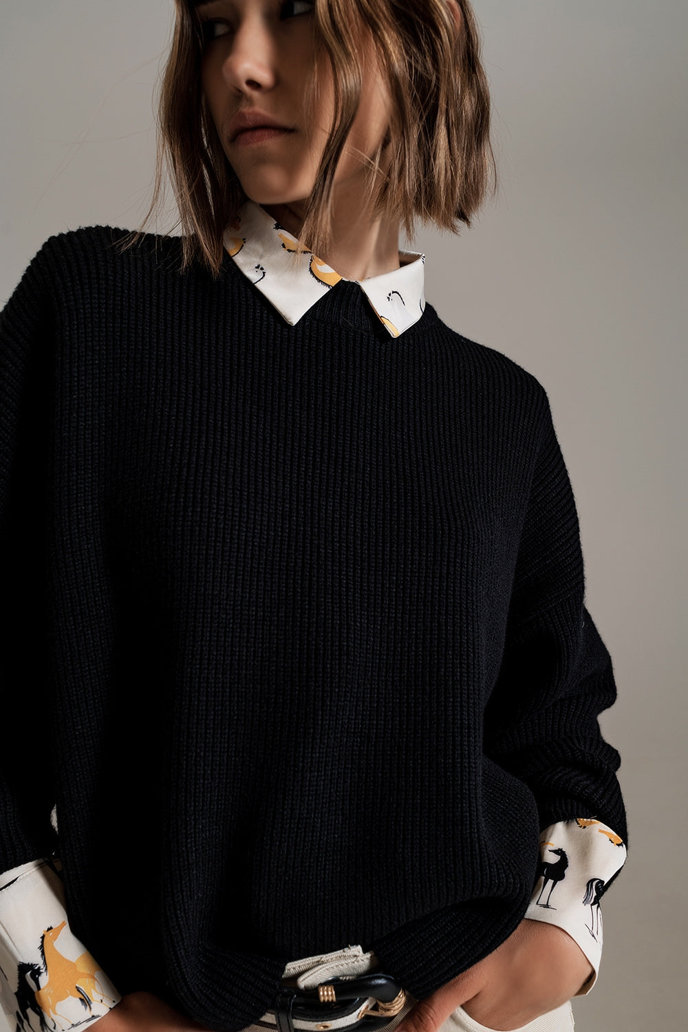 Black chunky knitted relaxed Jumper Q2 Sweaters BoutiqueLua