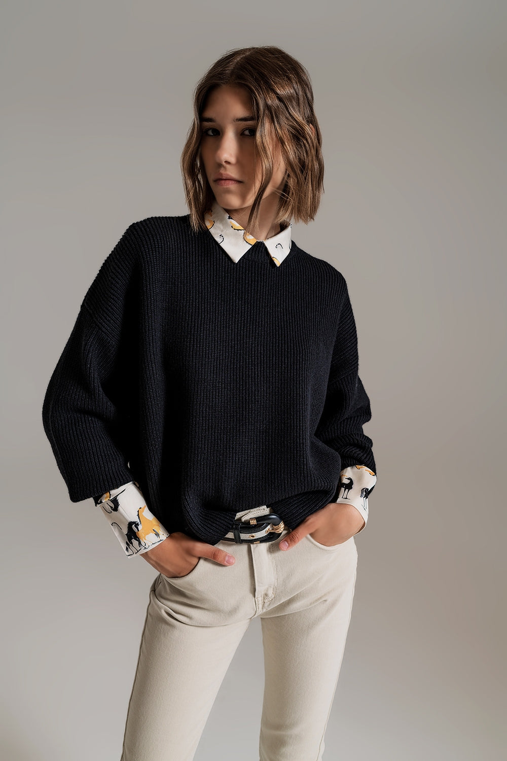 Black chunky knitted relaxed Jumper Q2 Sweaters BoutiqueLua