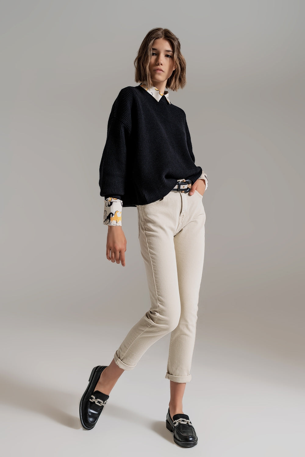 Black chunky knitted relaxed Jumper Q2 Sweaters BoutiqueLua