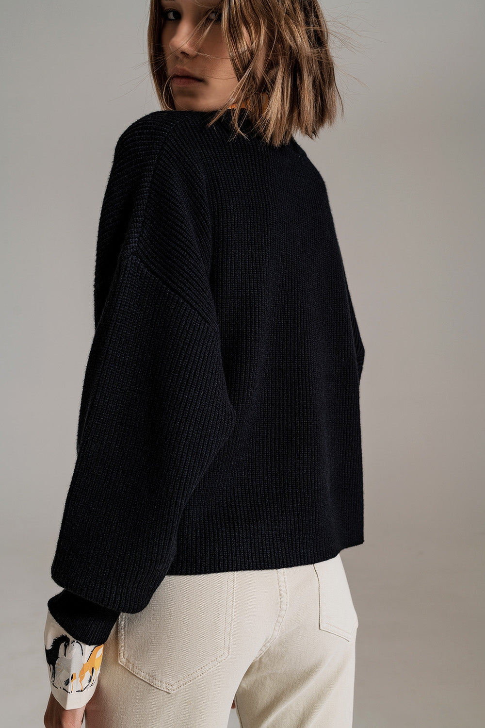 Black chunky knitted relaxed Jumper Q2 Sweaters BoutiqueLua