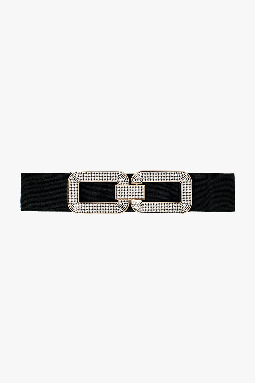 Black elastic belt with double oval buckle with rhinestone inlays - Belts