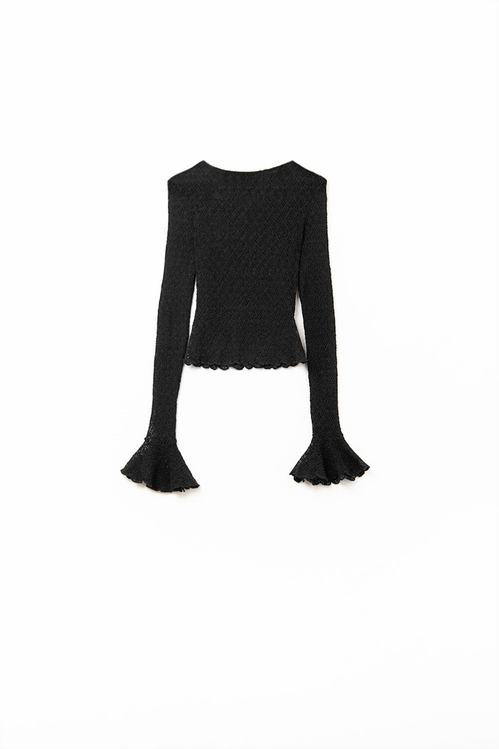 black flared long sleeve t-shirt in lace fabric - T-Shirts