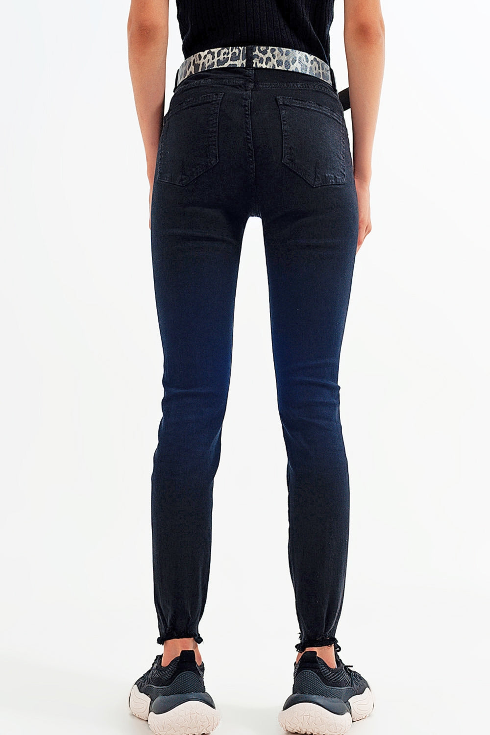 Black jagged hem skinny Stretch Jeans Q2 Jeans BoutiqueLua