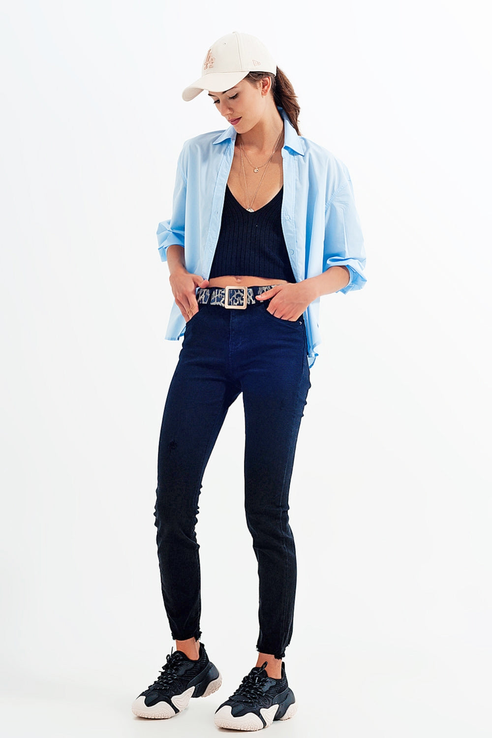 Black jagged hem skinny Stretch Jeans Q2 Jeans BoutiqueLua