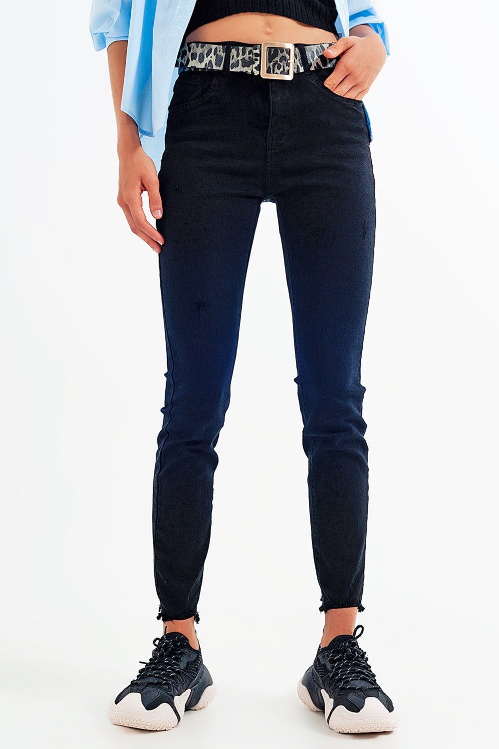 Black jagged hem skinny Stretch Jeans Q2 Jeans BoutiqueLua