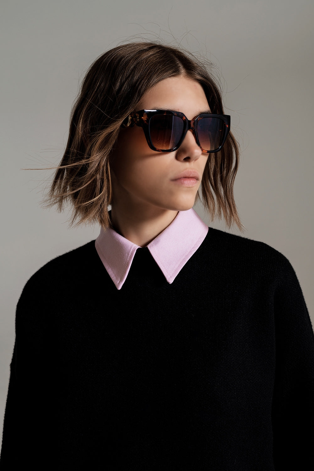 black jumper with white ribbed cuffs and hem - Jumpers