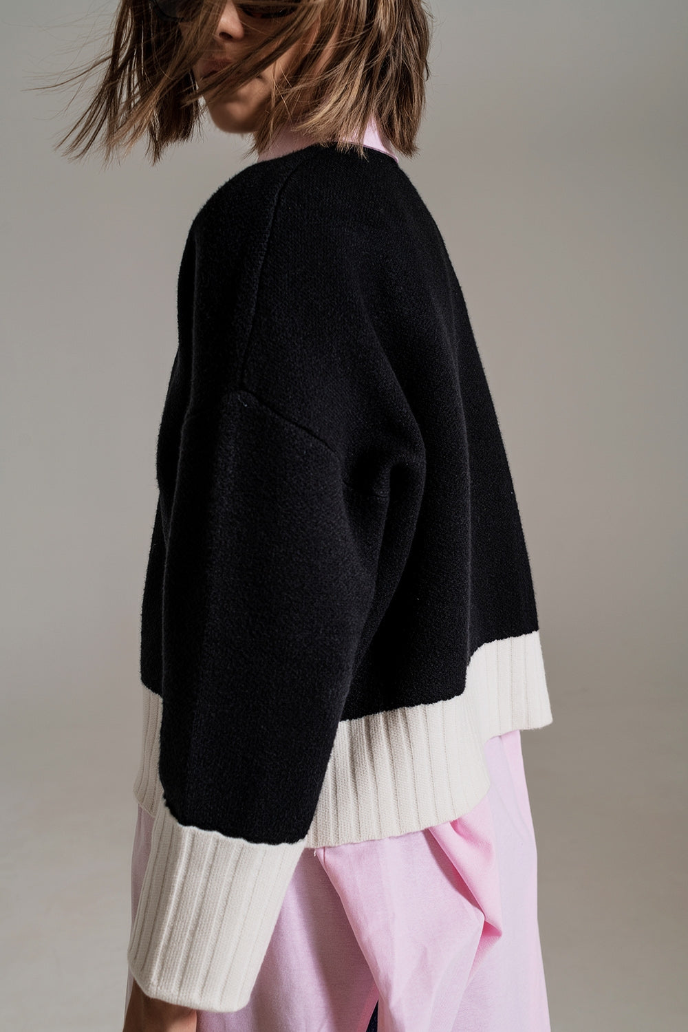 black jumper with white ribbed cuffs and hem - Jumpers