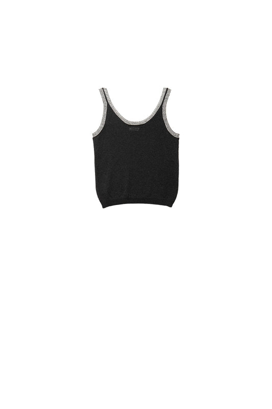 Black Knit Tank Top with White Trim - Tops