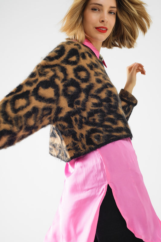 black Leopard print sweater made of knitted fabric with wool - Jumpers