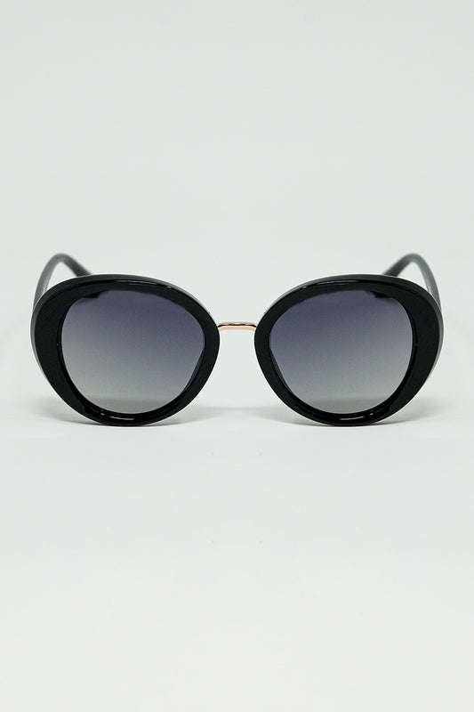 Black Oval Shaped Sunglasses with metal gold detail - Sunglasses