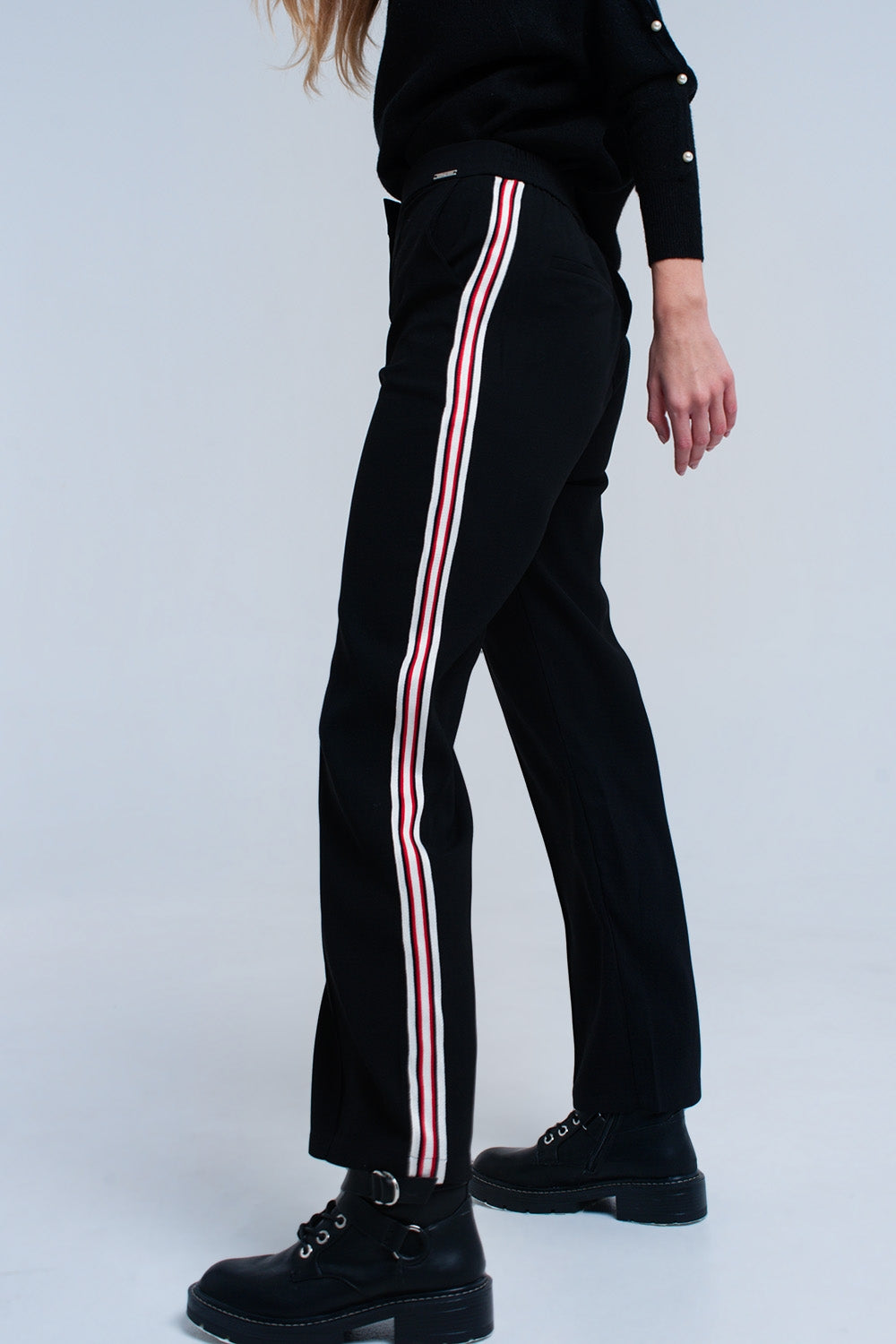 Black pants with stripe detail - Trousers