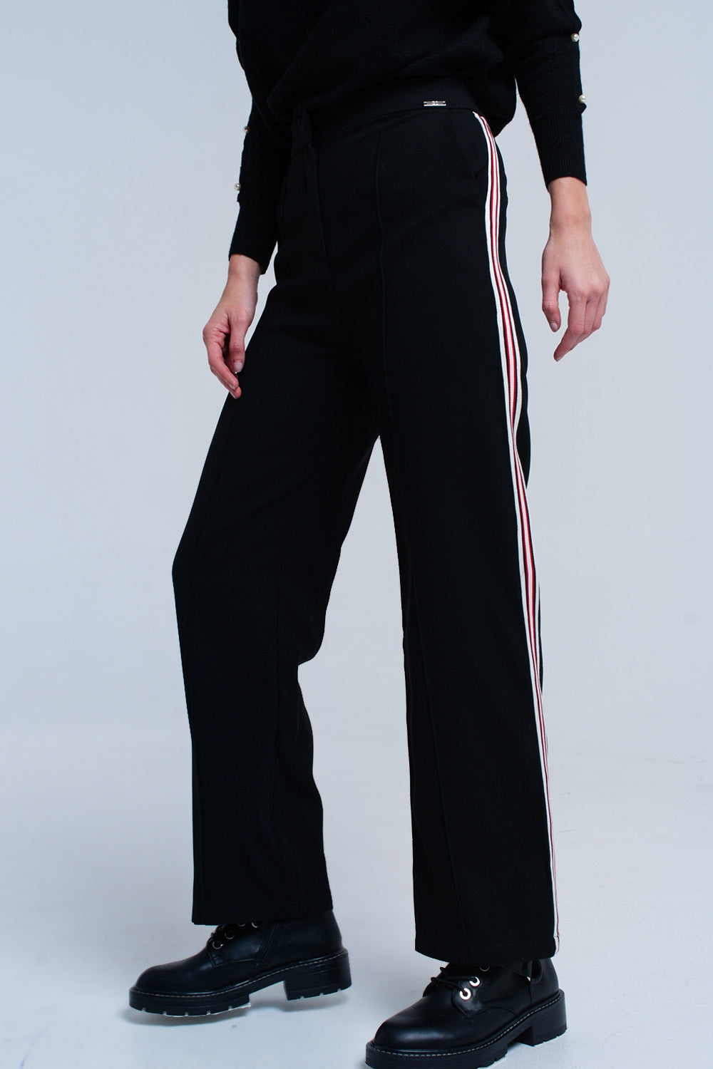 Black pants with stripe detail - Trousers