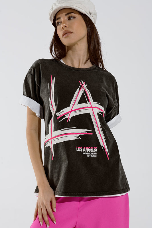 Black Relaxed t-shirt printed LA Los Angeles logo - T-Shirts