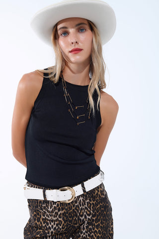Black Ribbed fine knit Sleeveless Top