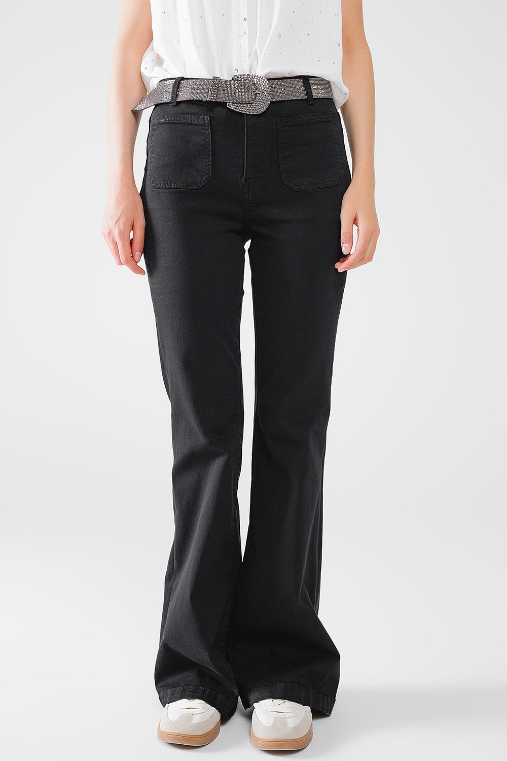 Black Skinny Flared Jeans With Front Pocket Detail - Jeans