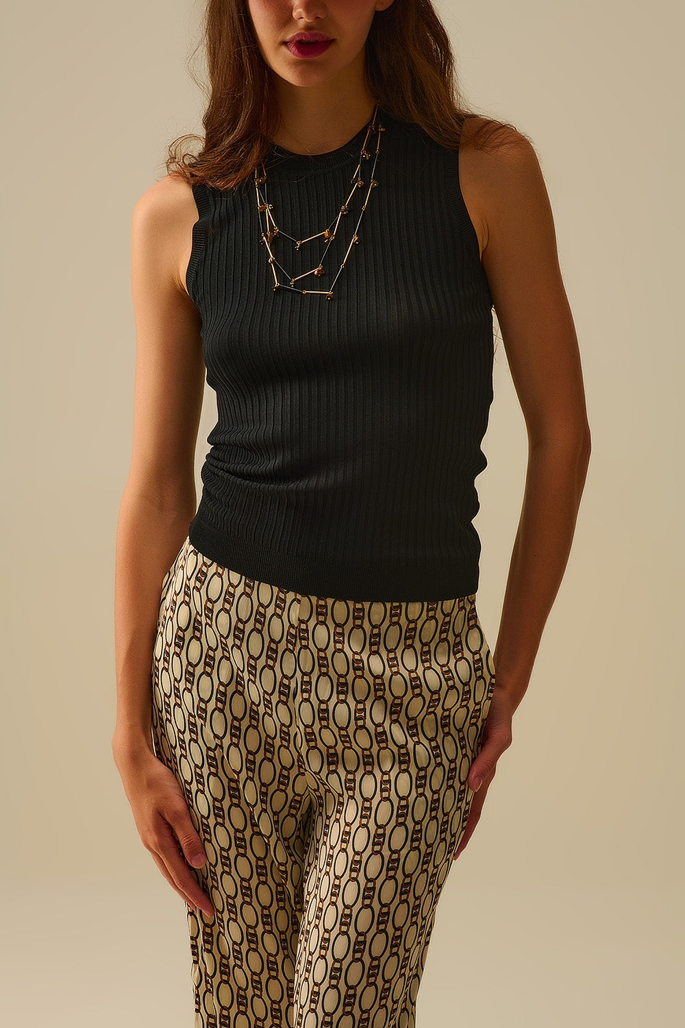 Black Sleeveless Ribbed Knit Top - Sweaters