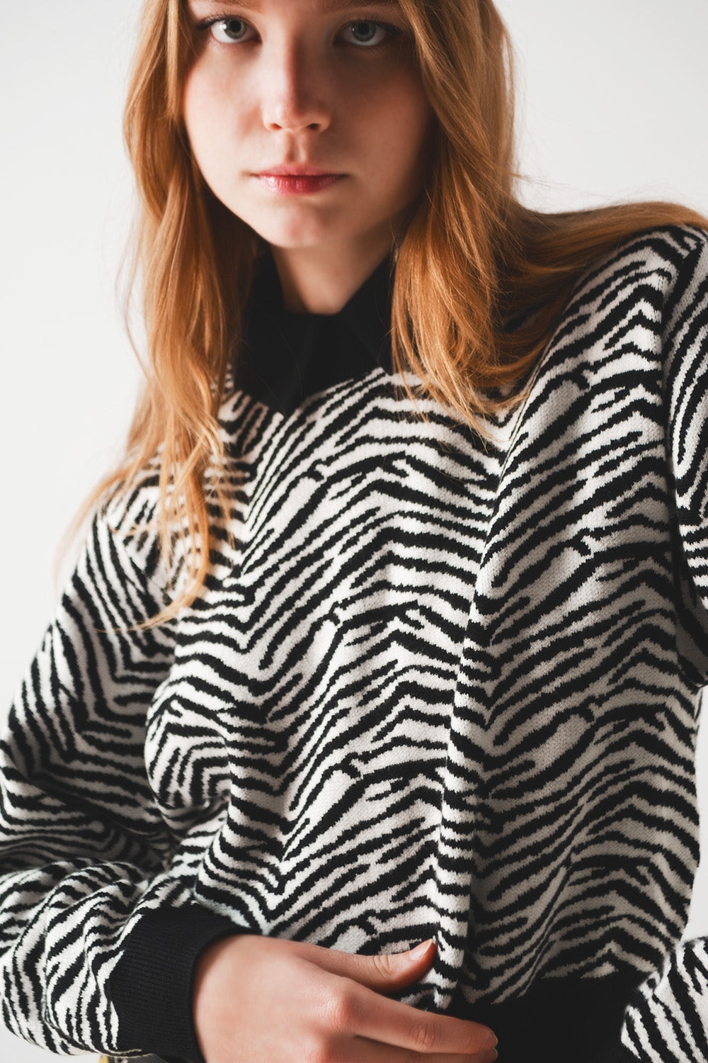 Black sweater with zebra pattern Q2 Sweaters BoutiqueLua