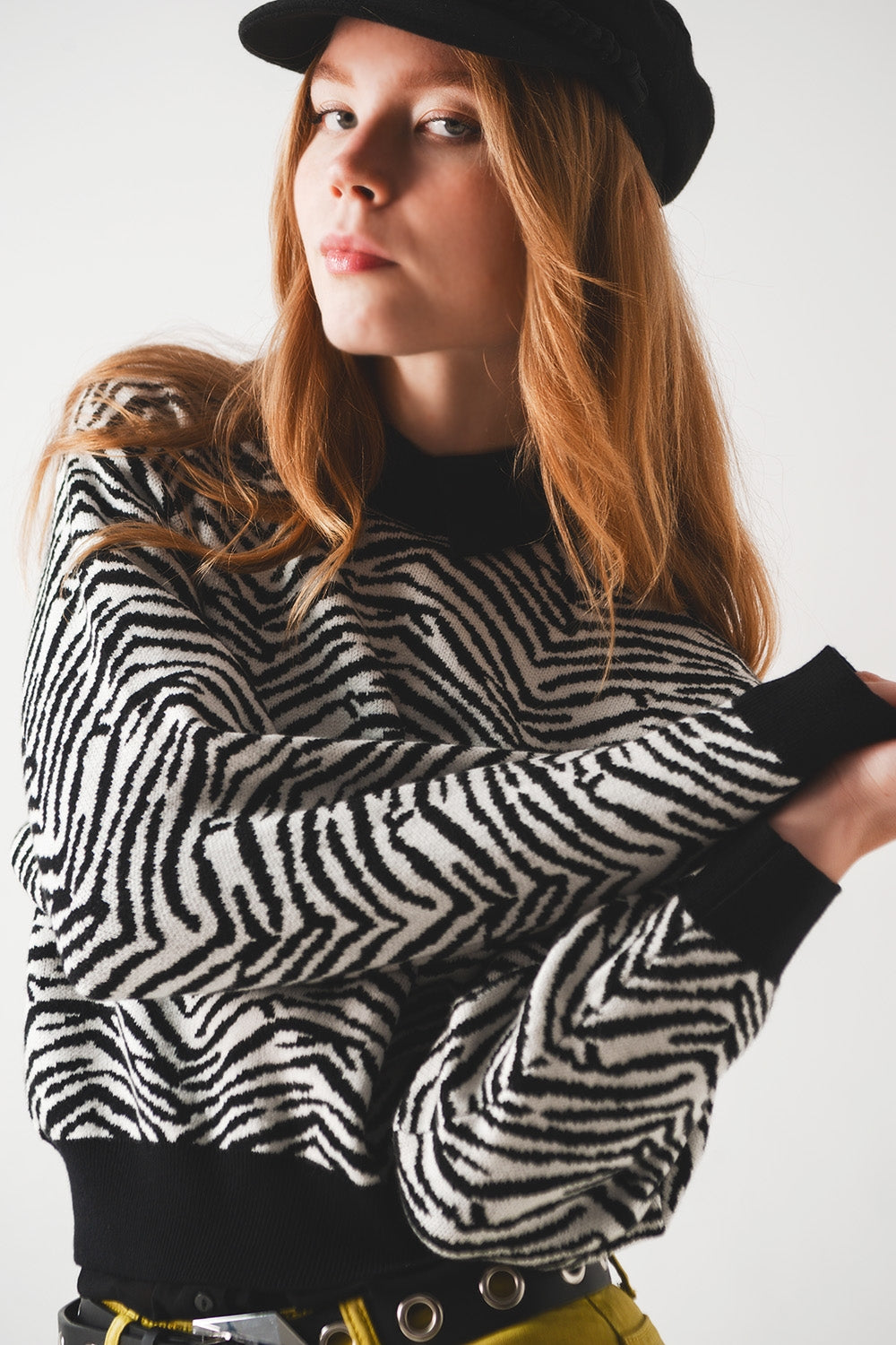 Black sweater with zebra pattern Q2 Sweaters BoutiqueLua