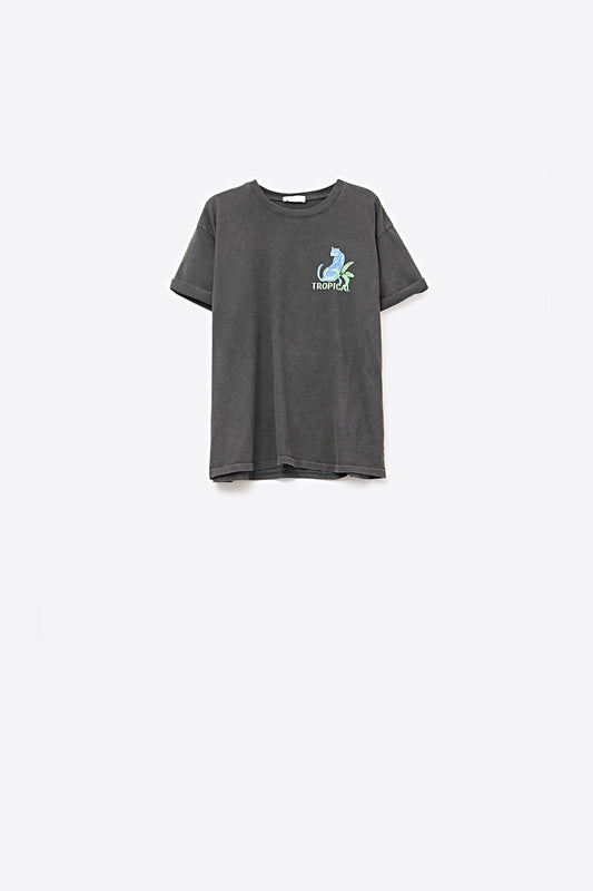 Black t-shirt made in Italy with tropical graphic print - T-Shirts