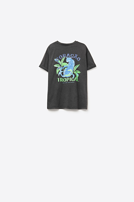 Black t-shirt made in Italy with tropical graphic print - T-Shirts