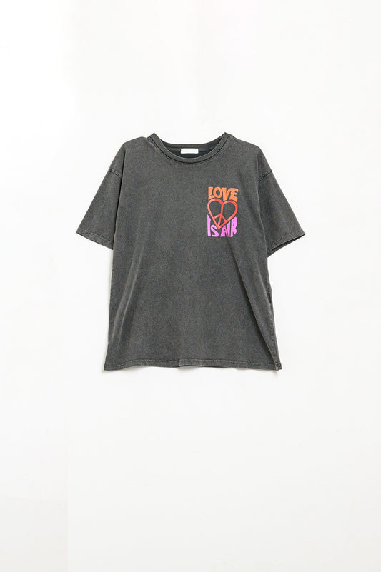 Black T-Shirt with Love is Air and Heart with Peace logo - T-Shirts