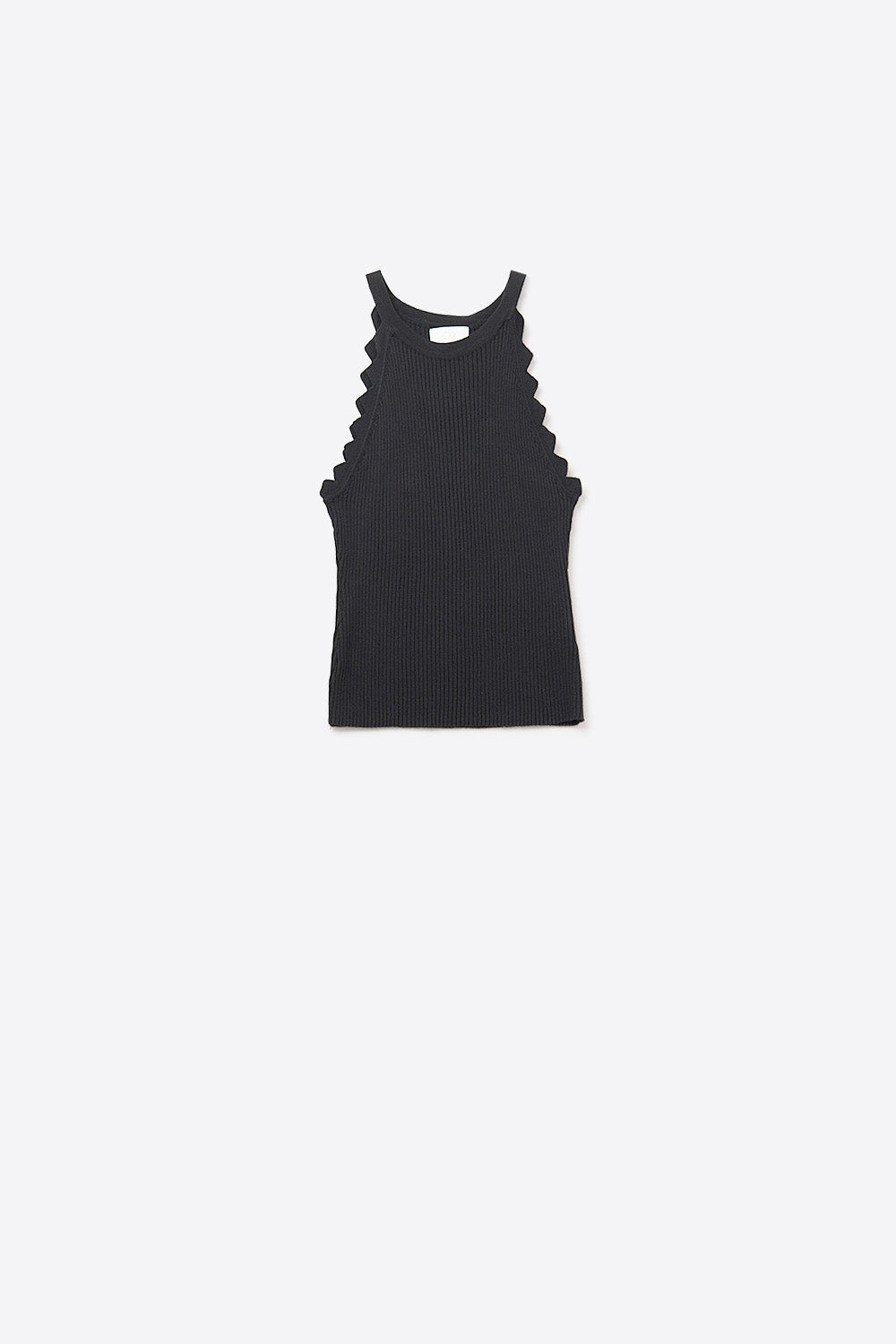Black Tank Top with Ribbed Underarm Detail - Tops