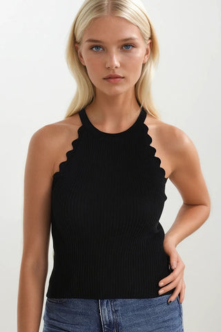 Black Tank Top with Ribbed Underarm Detail