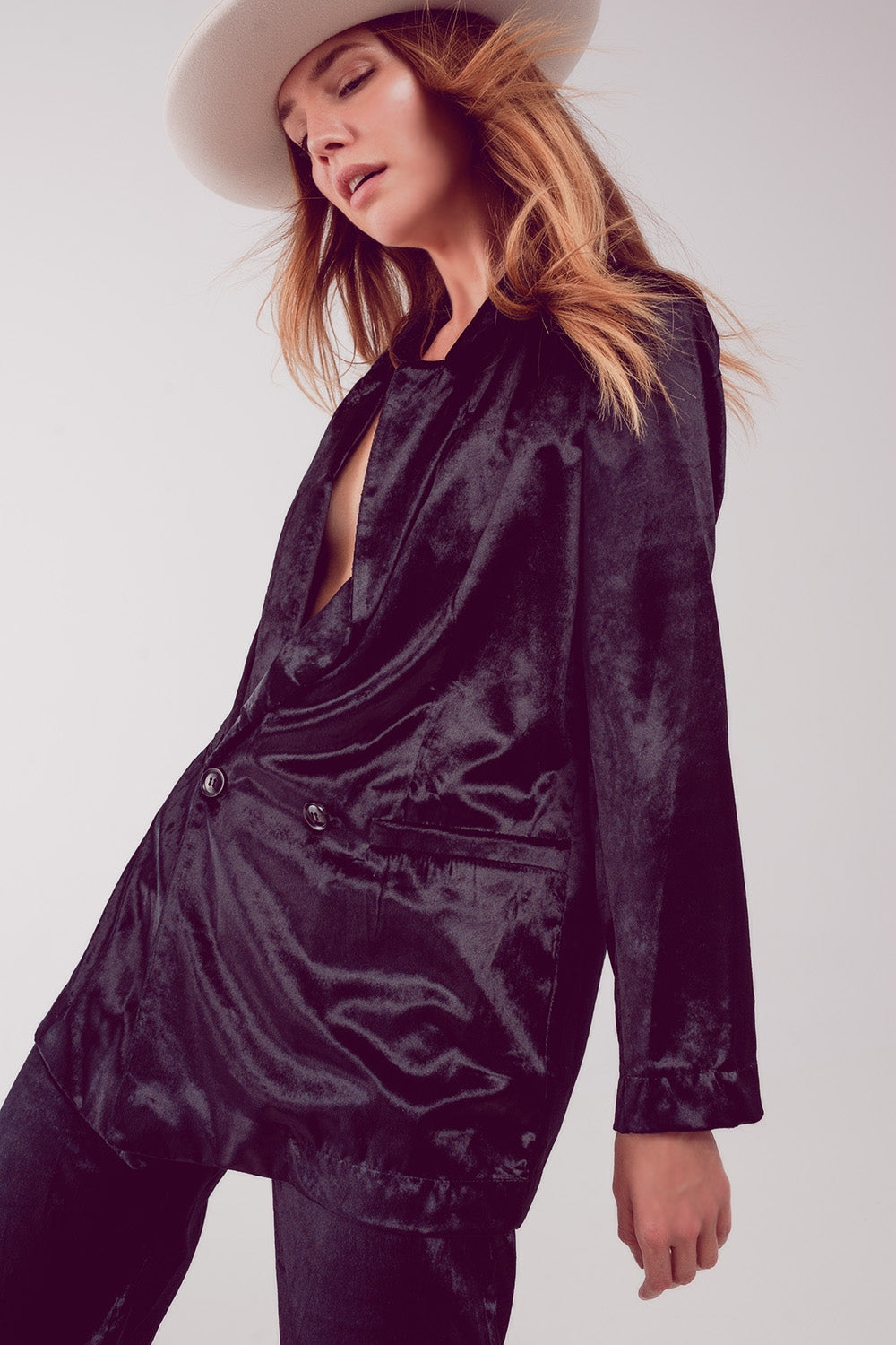 Black velvet oversized blazer - Blazers