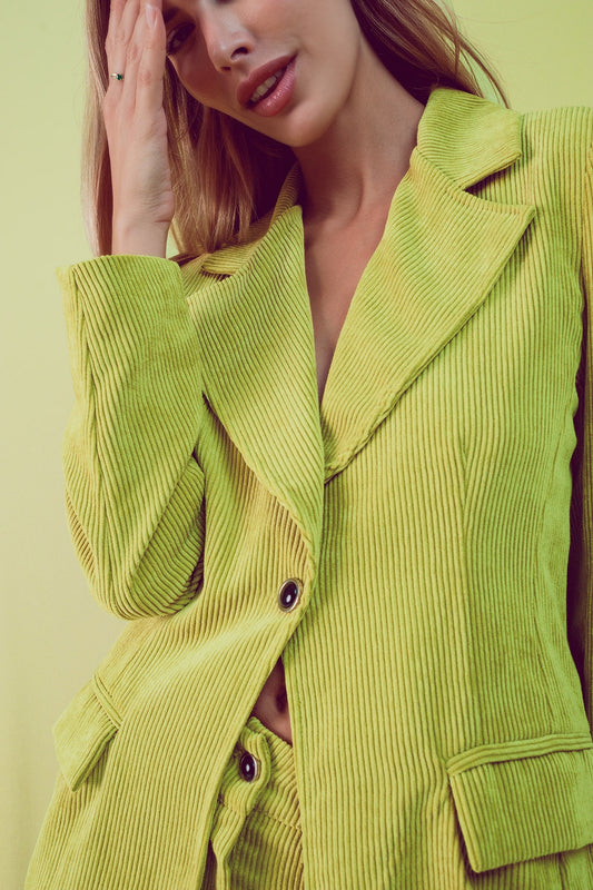 Blazer with vintage buttons in lime cord - Blazers
