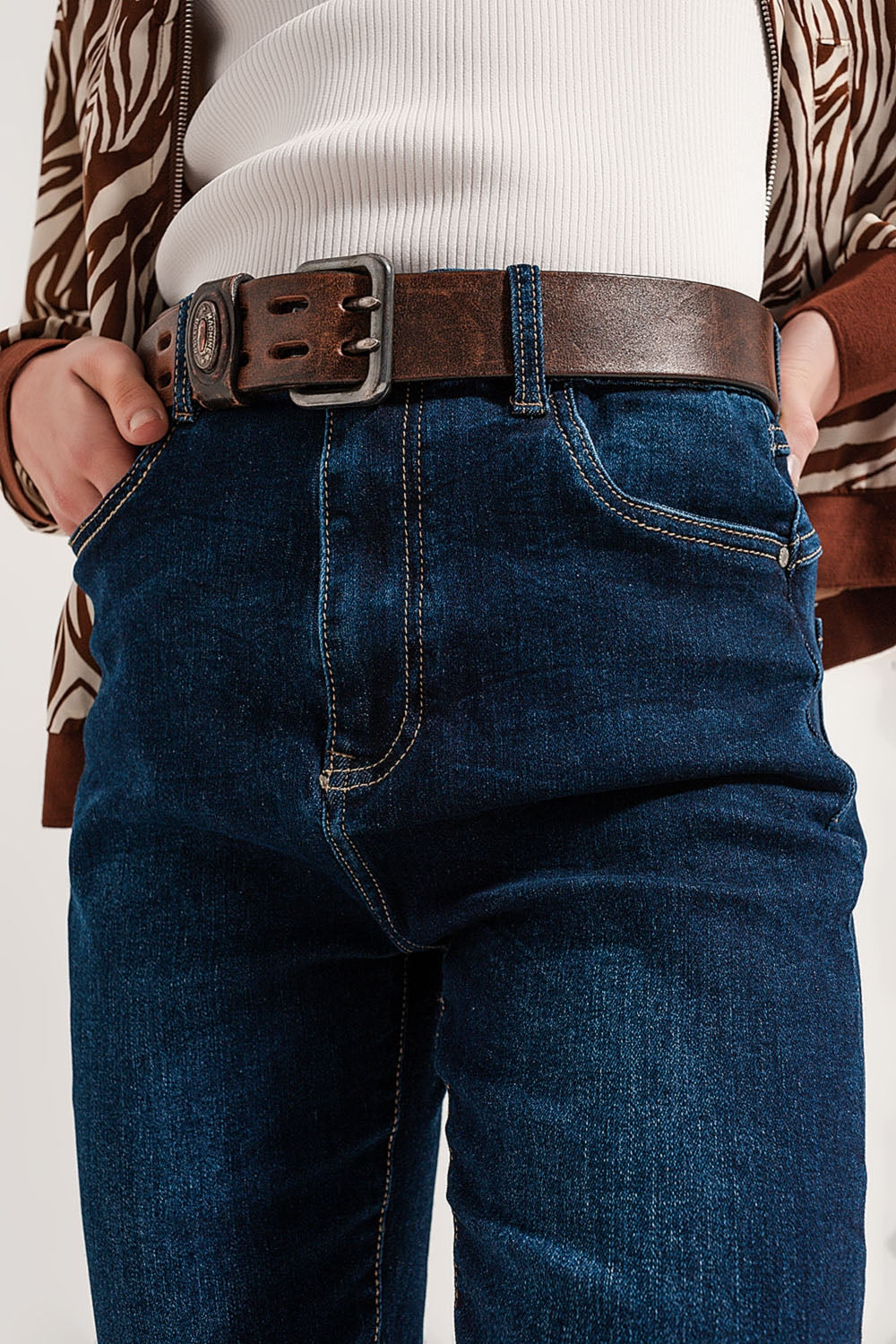 Blend cotton straight leg jeans in mid blue Q2 Jeans BoutiqueLua