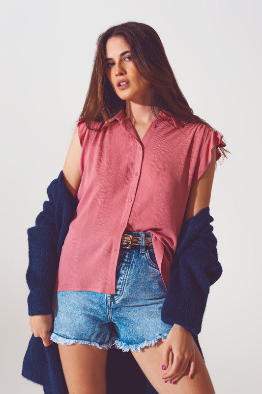 Blouse with frill short sleeve in pink - Blouses