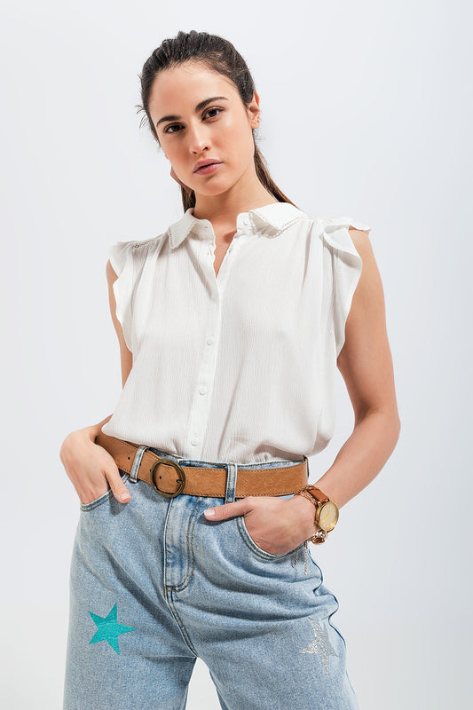 Blouse with frill sleeve in white - Blouses