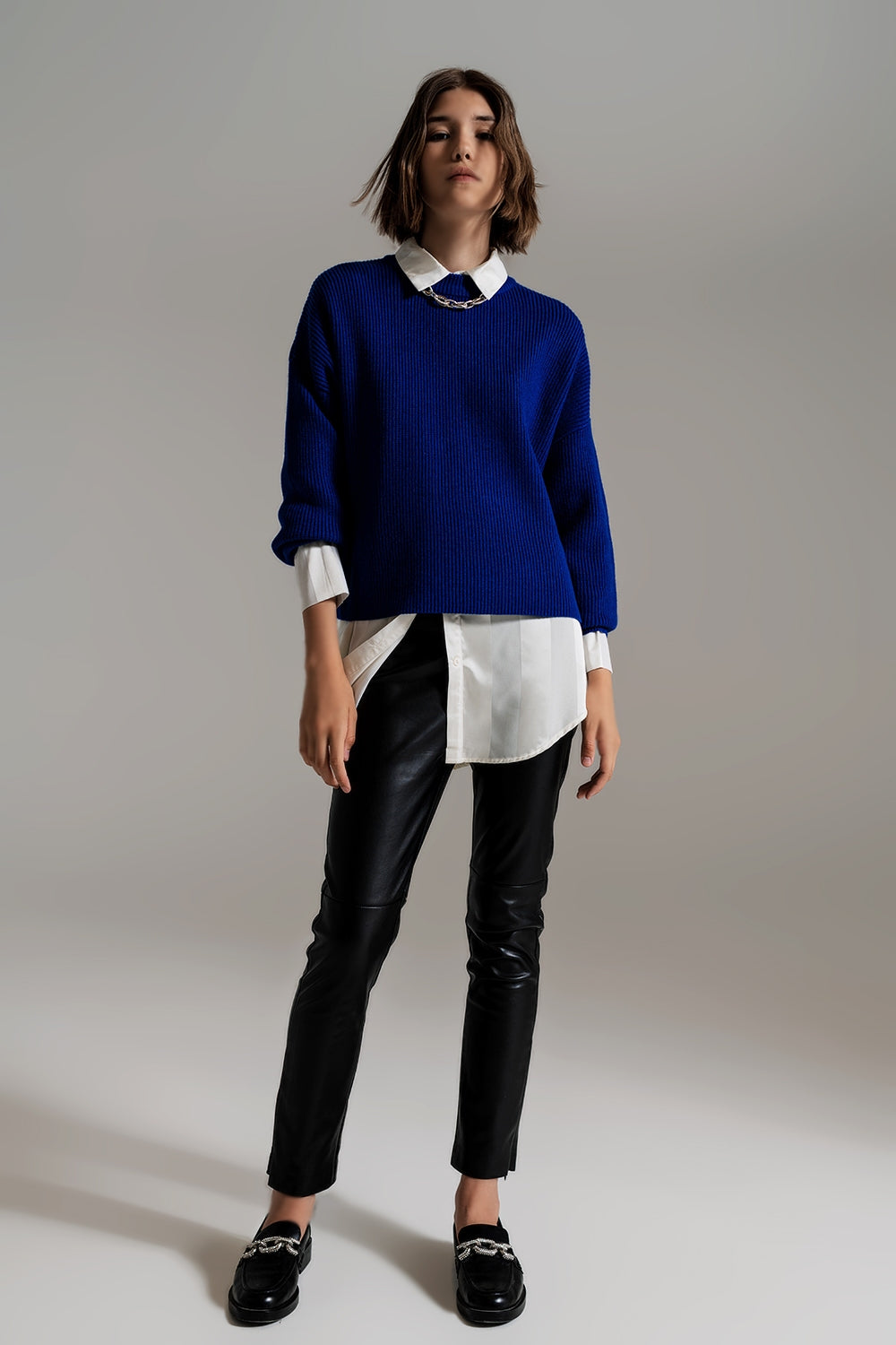 Blue chunky knitted relaxed Jumper Q2 Sweaters BoutiqueLua