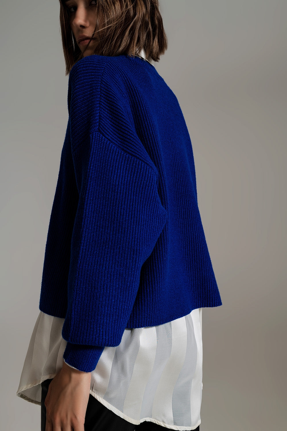 Blue chunky knitted relaxed Jumper Q2 Sweaters BoutiqueLua