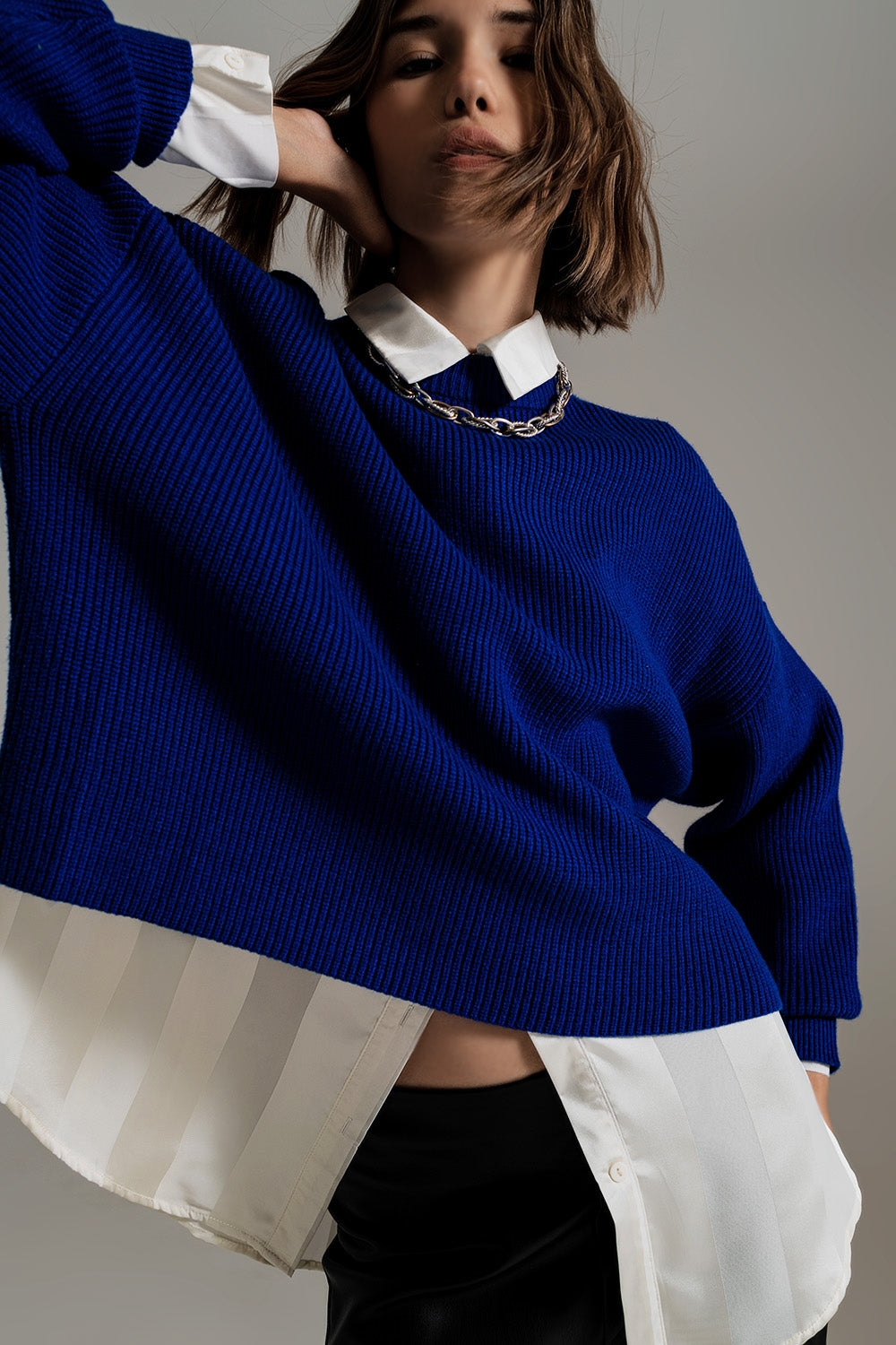 Blue chunky knitted relaxed Jumper Q2 Sweaters BoutiqueLua