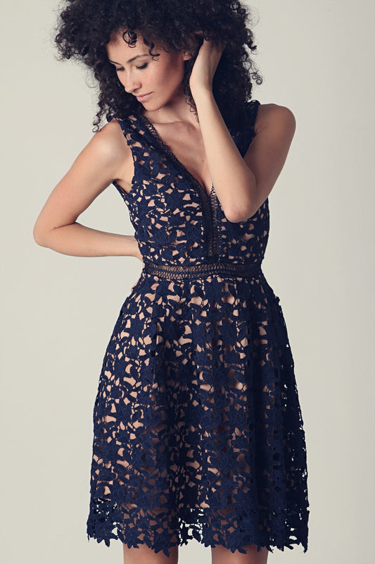 Blue eyelash lace mini dress - Dresses