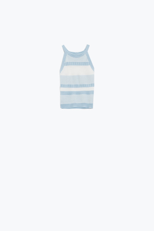 Blue Halter Tank top With Stripe Design In Different Knits - Jumpers