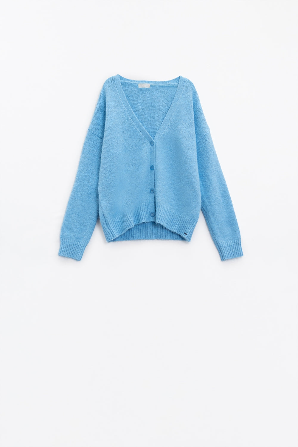 Blue knit cardigan with wide V-neck and button closure - Cardigans