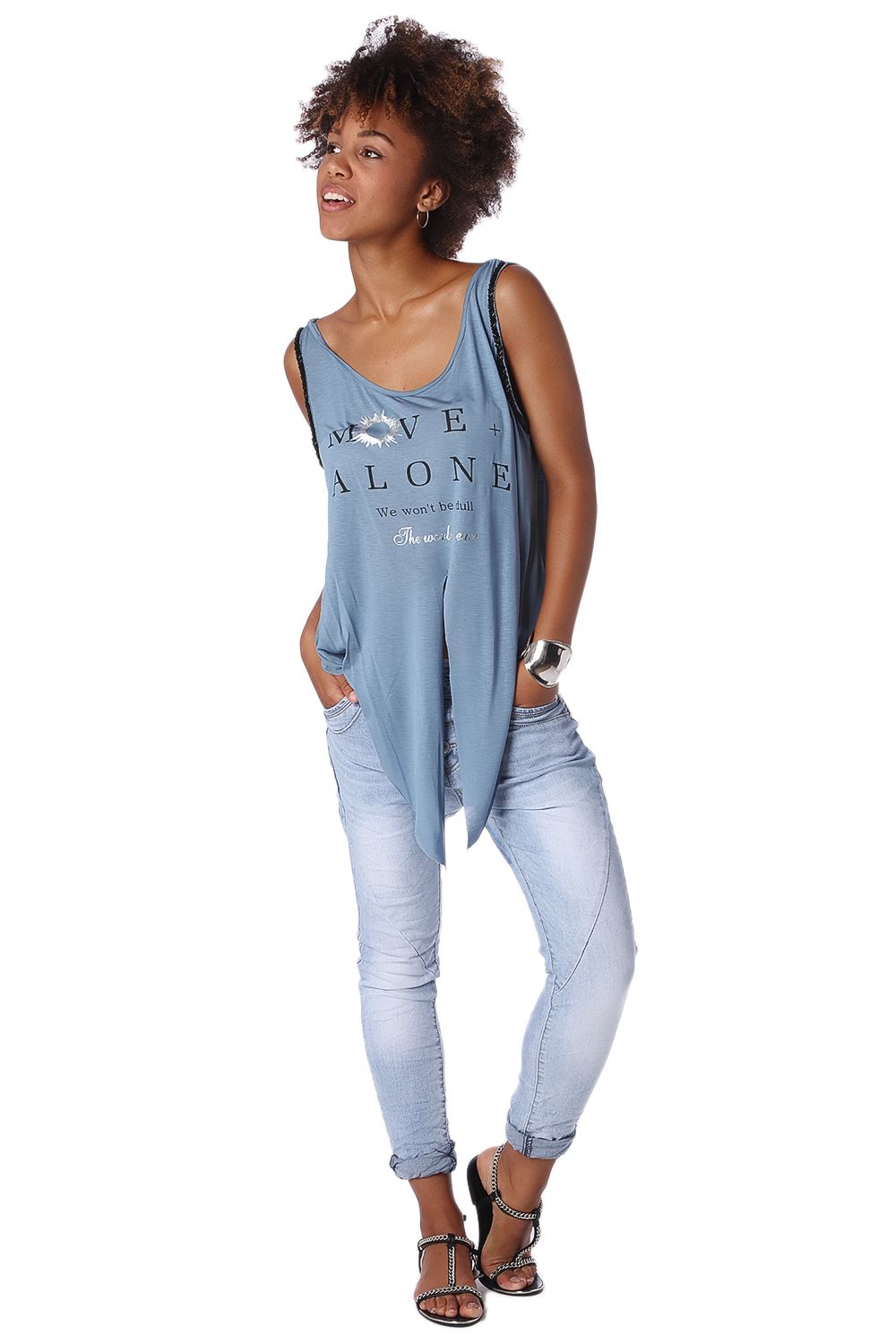 Blue logo tank top with center split - Tank Tops