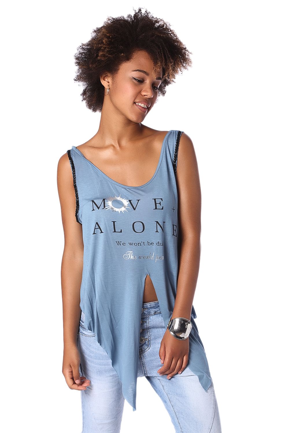 Blue logo tank top with center split - Tank Tops