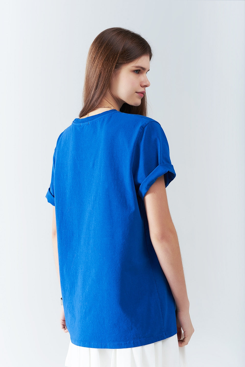 Blue loose long t-shirt with USA logo - T-Shirts