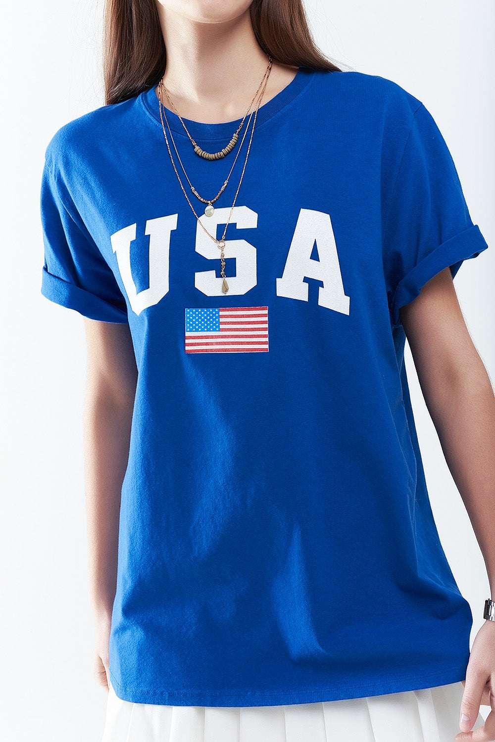 Blue loose long t-shirt with USA logo - T-Shirts