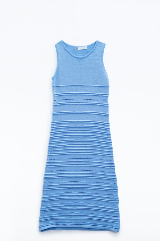 Q2 Blue Maxi Crochet Sleeveless Knitted Dress